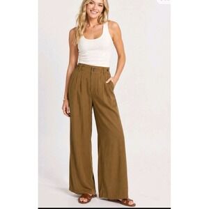 Madewell The Harlow Wide-Leg Pant Women 16 Brown Pleated High Rise Lyocell Linen